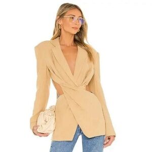 New L’acadamie Emmy Blazer Size M Tan Cut Out Twist Knot Front